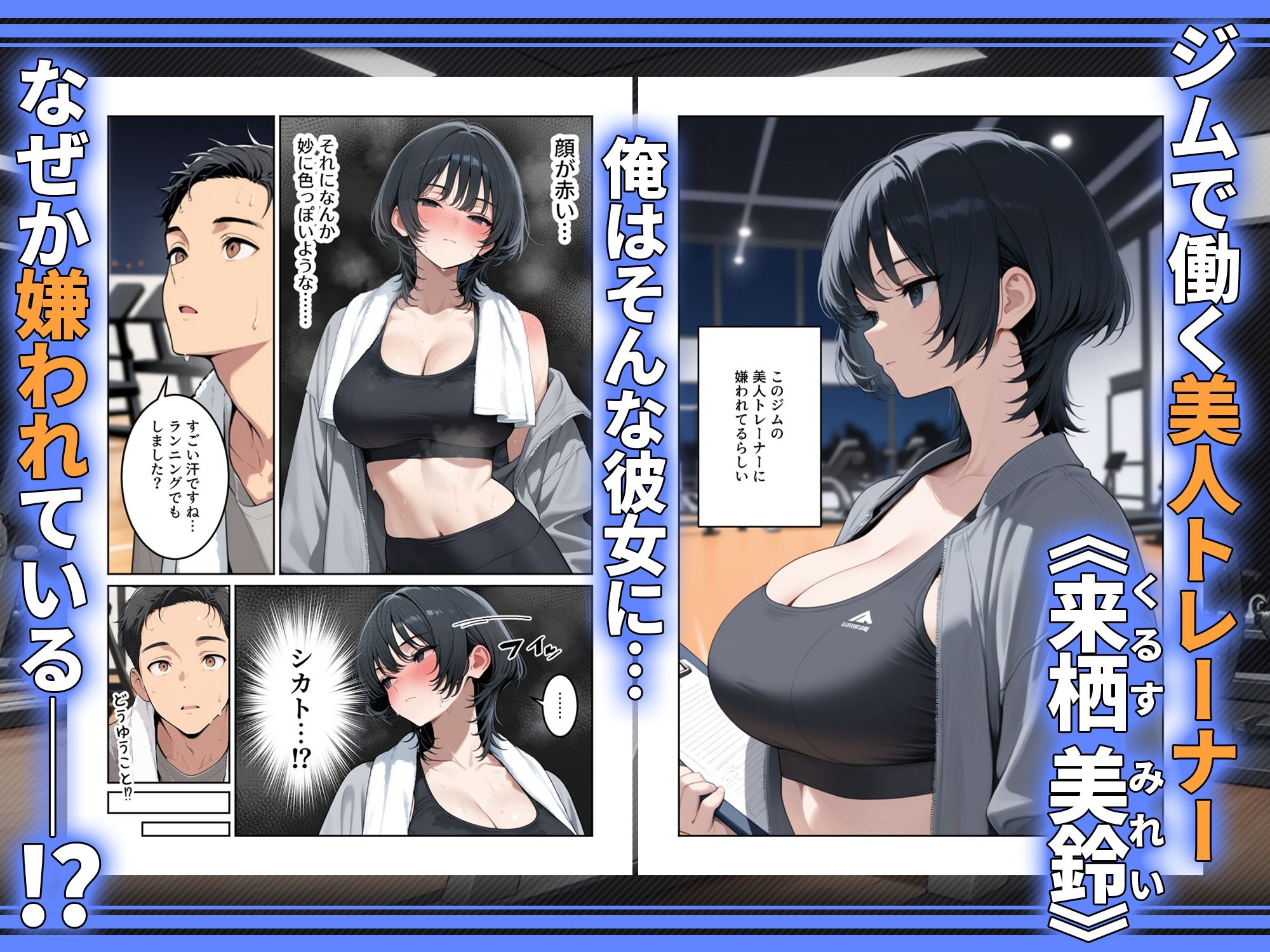 俺を嫌ってると思ってた美人トレーナーが実は体臭に興奮する汗匂いフェチだったので、筋トレ後の蒸れチンコでチン嗅ぎセックスしてあげた話-サンプル画像1